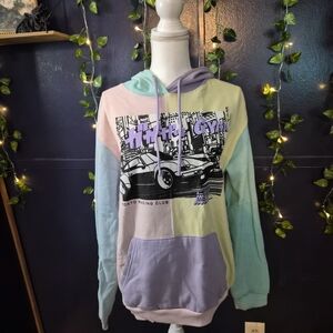 Pastel Colorblock Racing Graphic Hoodie